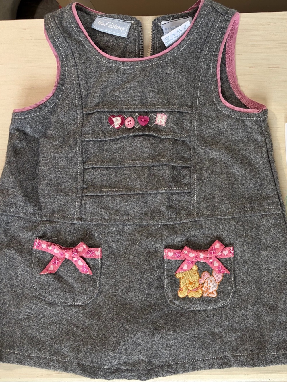 Disney Gray Dress with Pink Trim and Winnie the Pooh Embroidery Y2K
